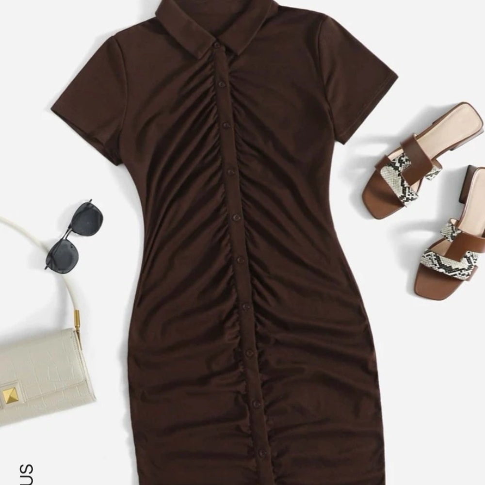 Never worn chocolate ruched dress